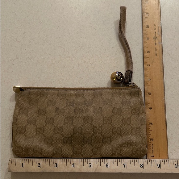 Gucci GG Canvas Leather Wallet Boat Pochette Wristlet Clutch Bag Zip Pouch - Picture 12 of 16